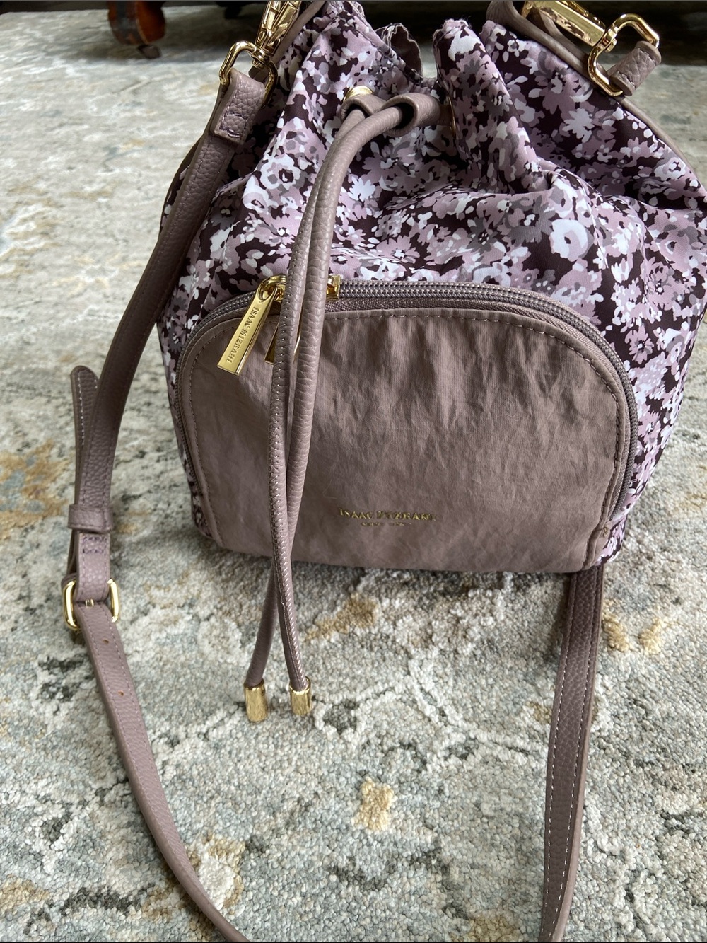 Isaac Mizrahi Mauve Plum Floral Drawstring Bucket Bag with Cardholder - Picture 13 of 13